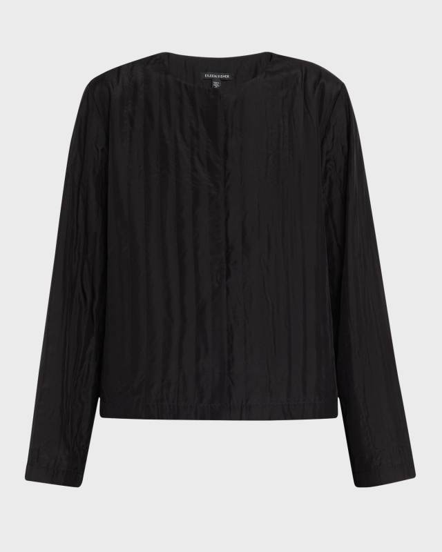 Quilted Snap-Front Silk Habotai Jacket